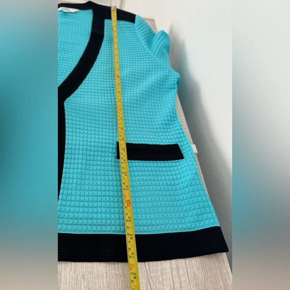 Exclusively Misook Turquoise Waffle Knit One Button Cardigan Black Trim XL SPOT - Picture 6 of 10